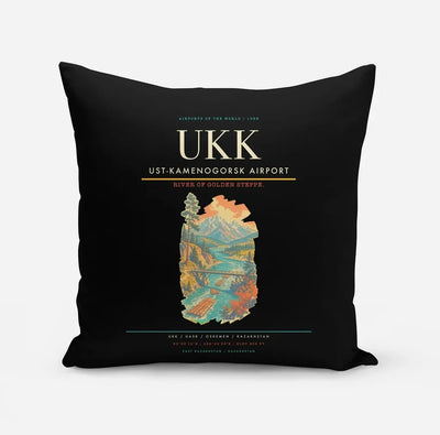 Ust-Kamenogorsk Airport (UKK) design on black pillow