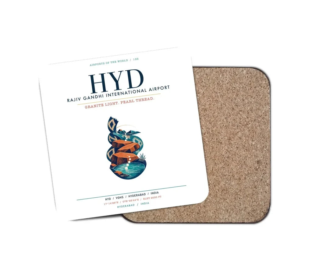 Rajiv Gandhi International Airport Hyderabad (HYD) design on white 1 piece coaster