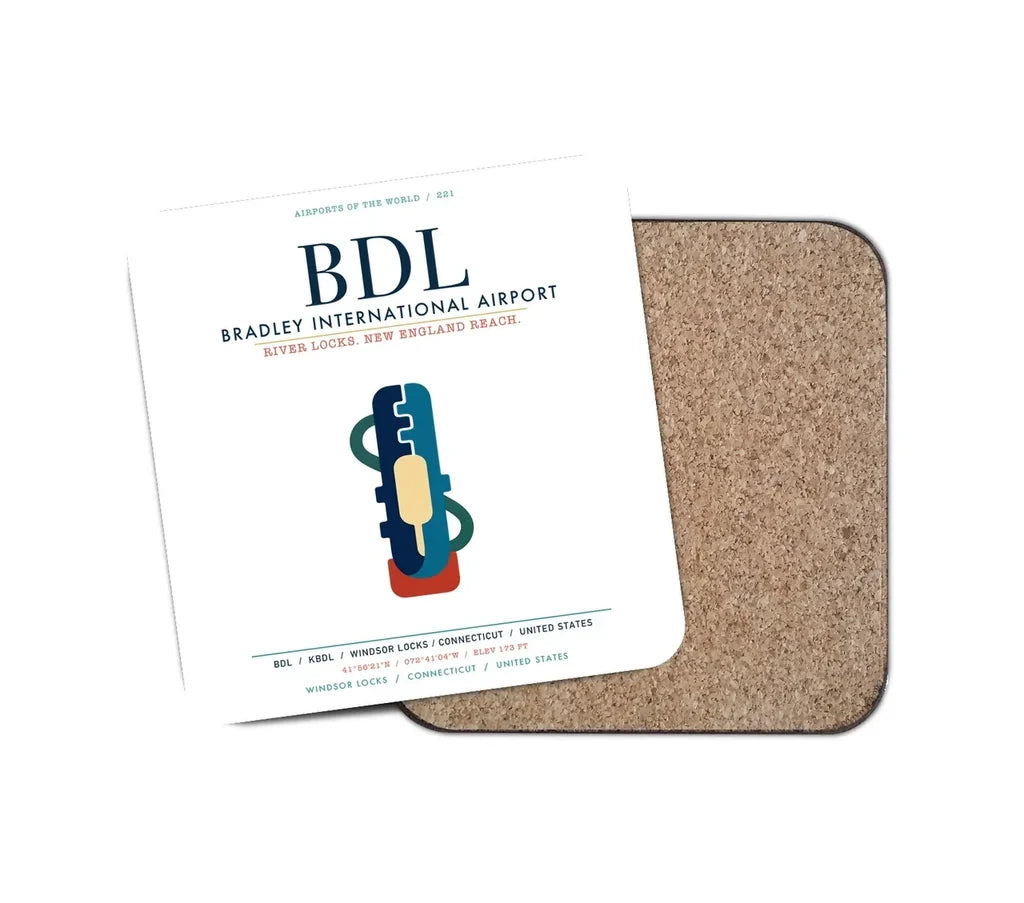 Bradley International Airport (BDL) design on white 1 piece coaster