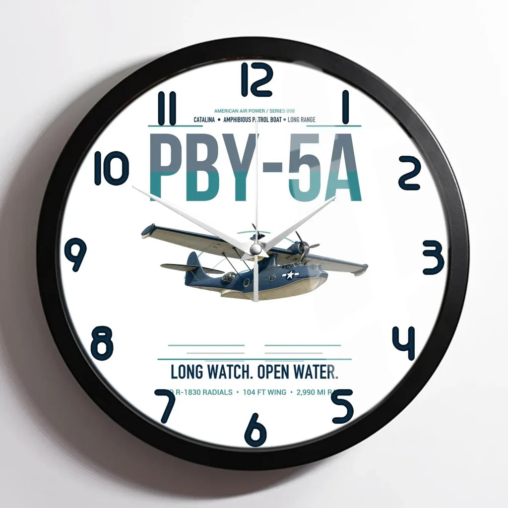 PBY-5A Catalina design on white framed wall clock