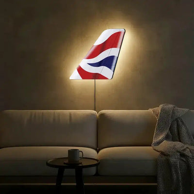 British Airways aviation design on durable metal with LED aircraft tail wall art.