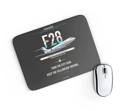 Fokker F28 Mark 4000 Fellowship design on black rectangle mouse pad