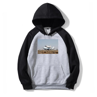 Boeing 747 Carrying Nasa's Space Shuttle aviation design on colourful cotton blend colourful hoodie.