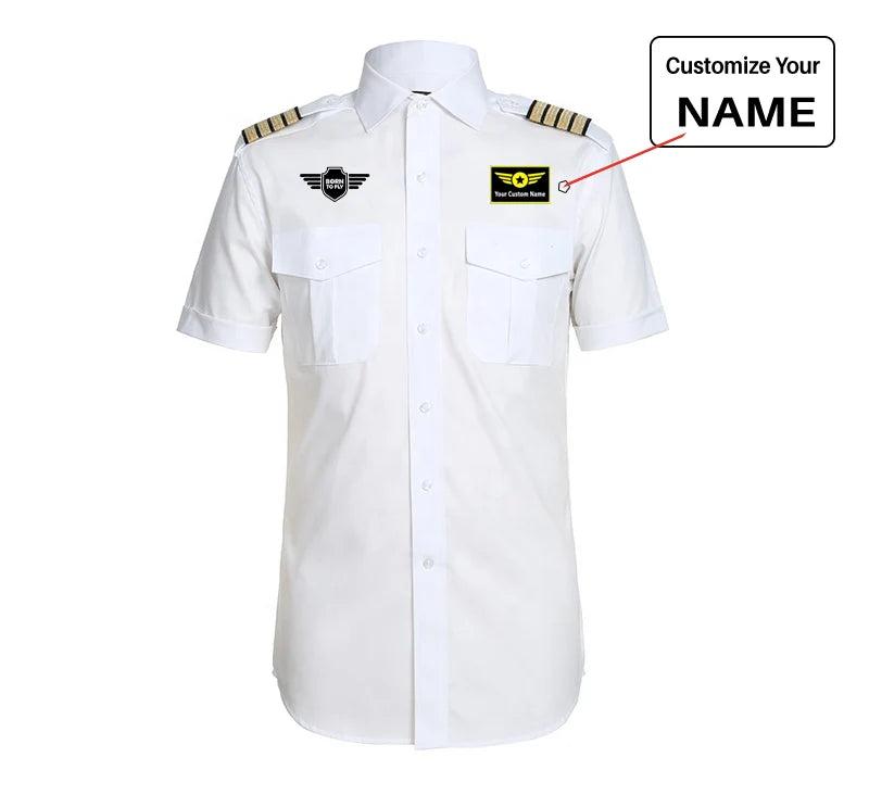 Born To Fly & Badge aviation design printed on crisp poplin cotton pilot uniform shirt.