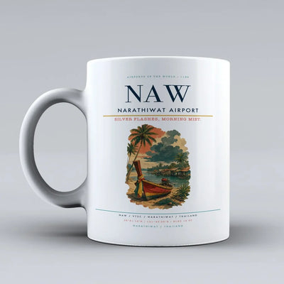 Narathiwat Airport (NAW) airport code design on white ceramic mug