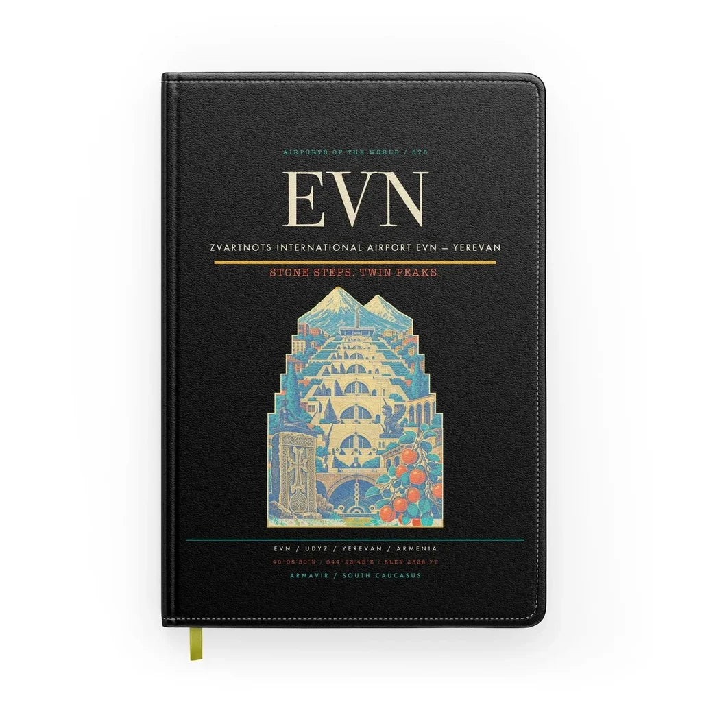 Zvartnots International Airport (EVN) design on black notebook