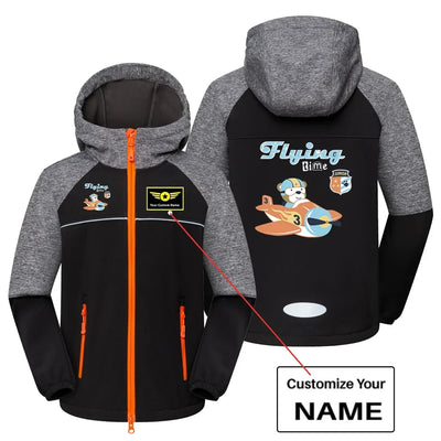 Flying Time & Junior aviation design printed on warm polar fleece kids' polar jacket.