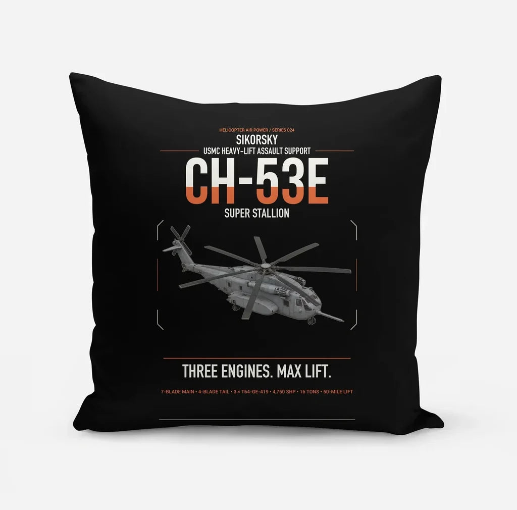 Sikorsky CH-53E Super Stallion design on black pillow