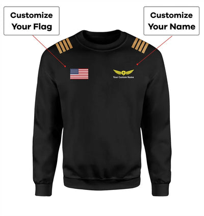 Custom Flag & Name with EPAULETTES (Badge 2) aviation design printed on soft cotton blend sweatshirt.