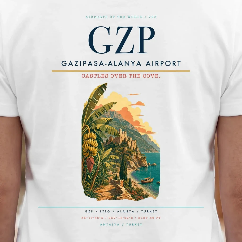 Gazipasa-Alanya Airport (GZP) double-side t-shirt design close-up cover