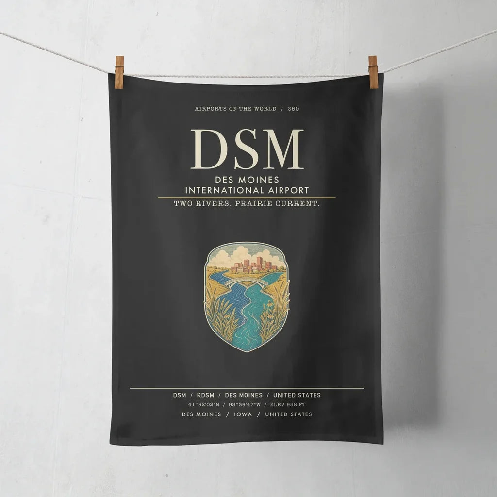 Des Moines International Airport (DSM) design on black towel