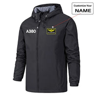 Thumbnail for Airbus A380 Flat Text Rain Jackets & Windbreakers aviation design printed on waterproof shell with sealed seams small-logo ra.