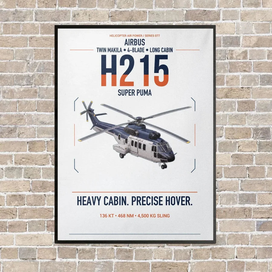 Airbus H215 vertical canvas print - framed - white background