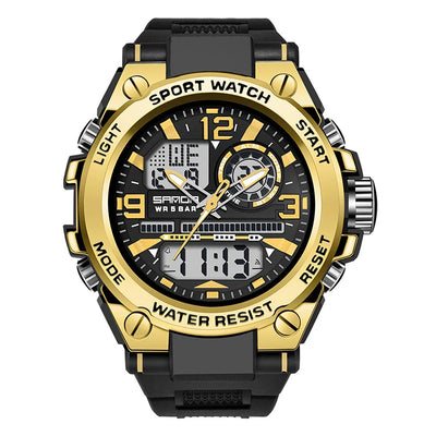 Side view of Shock Resistant Waterproof Digital Watch with LED Night Light aviation shock-resistant pilot watch in rugged sta.