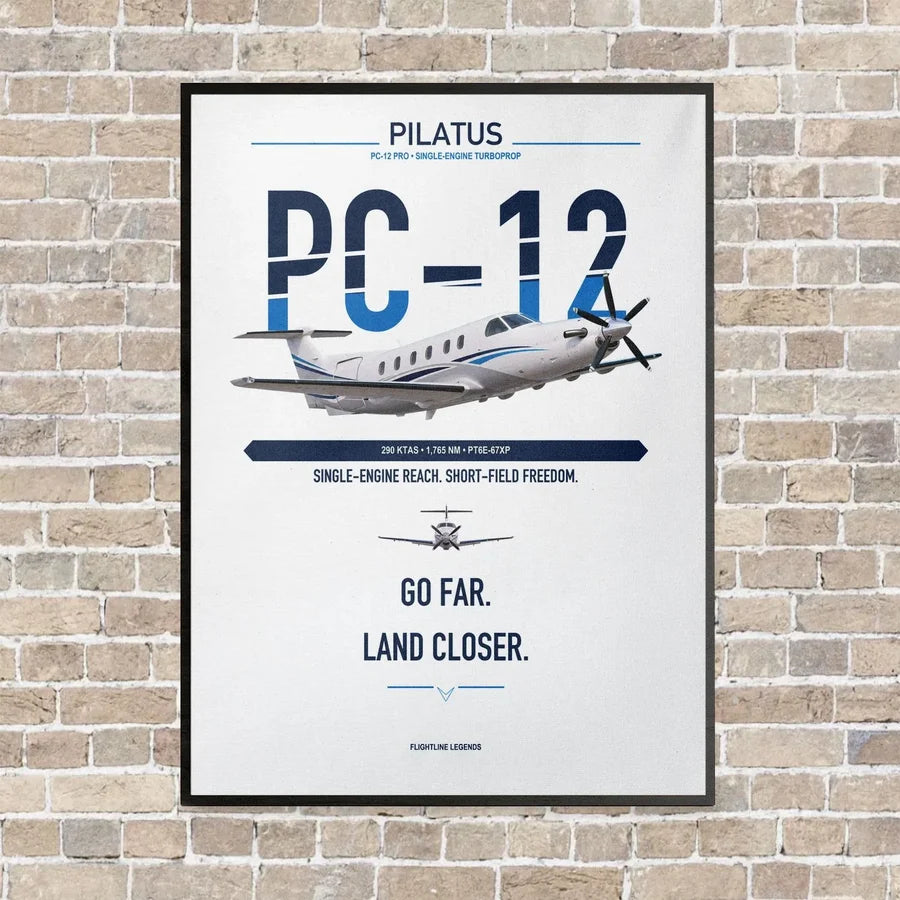Pilatus PC-12 PRO vertical canvas print - framed - white background