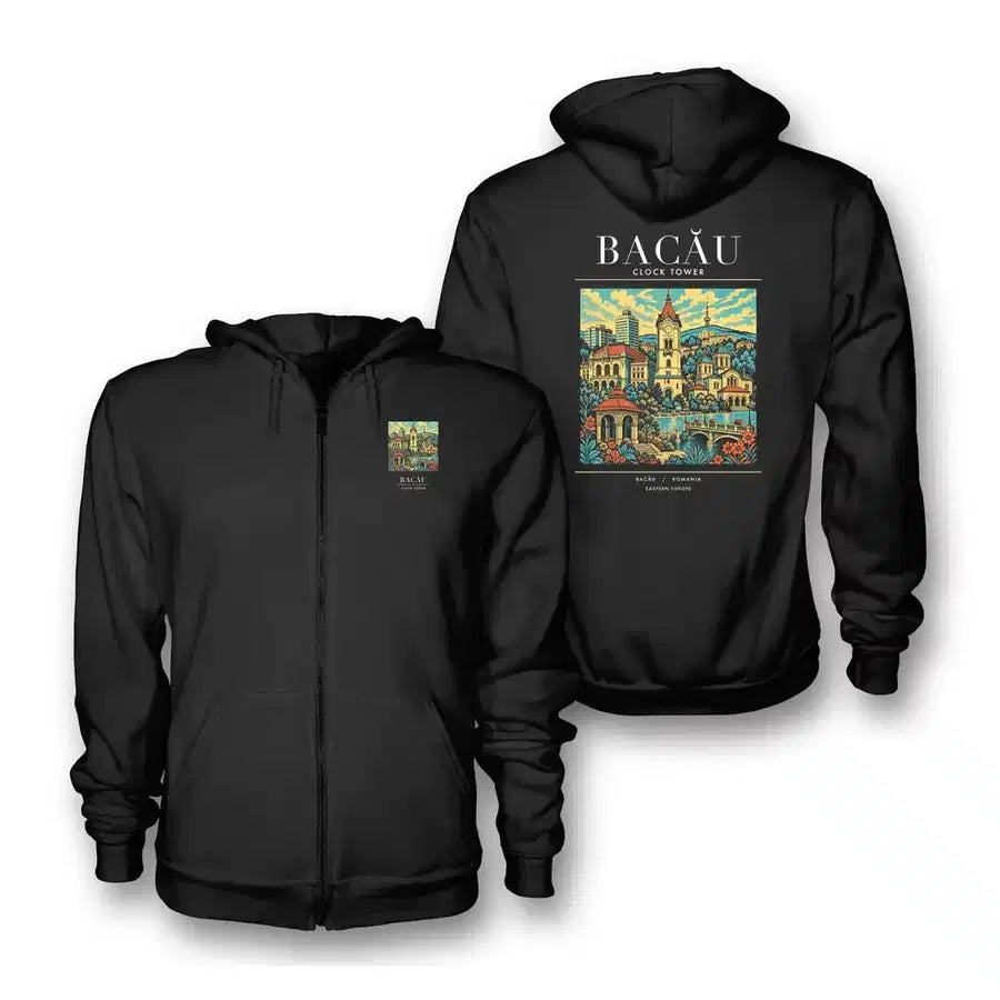 BACĂU - Poster - Zipped Hoodie - Black