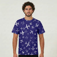 Thumbnail for Different Sizes Seamless Airplanes aviation design printed on soft cotton 3D-print T-shirt.