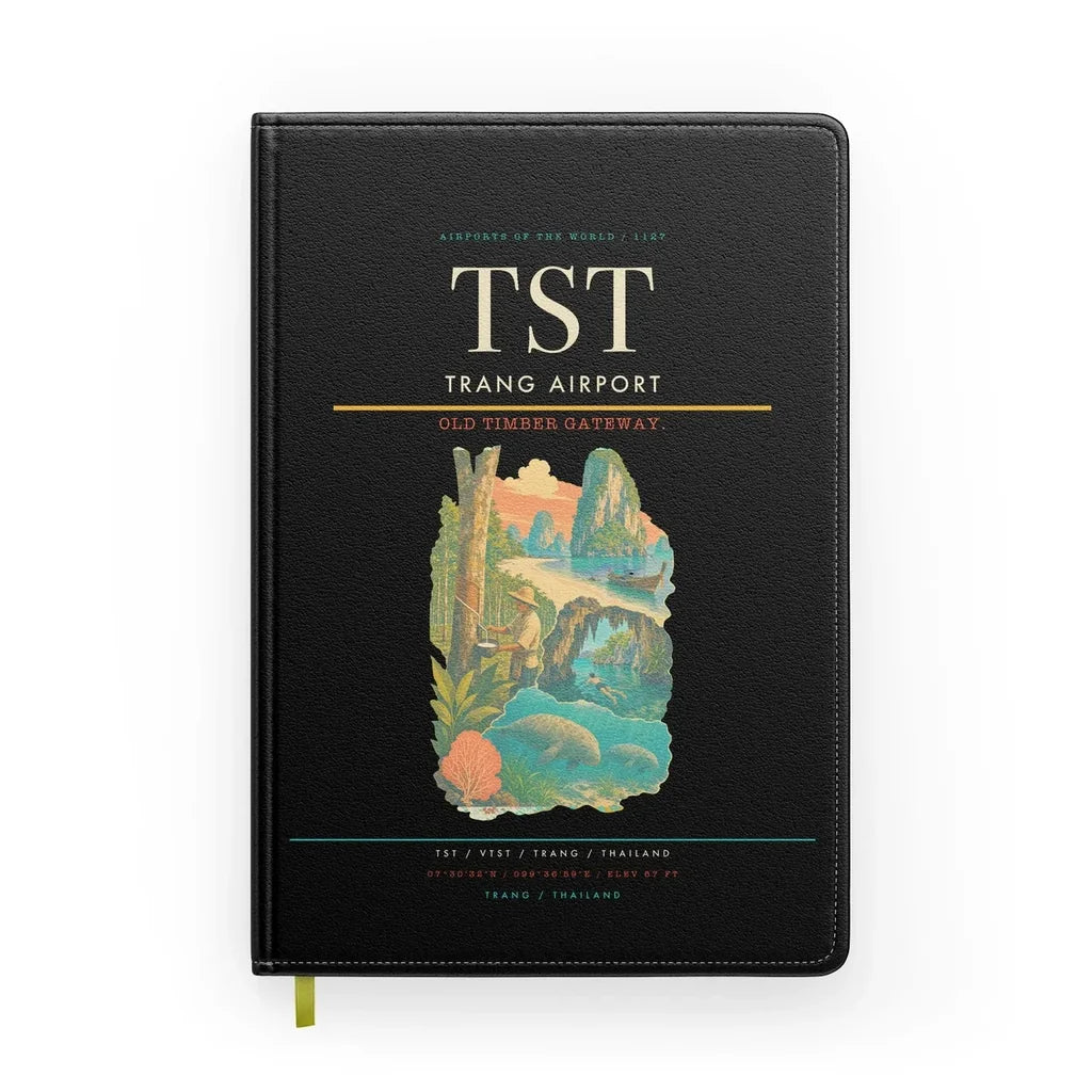 Trang Airport (TST) design on black notebook