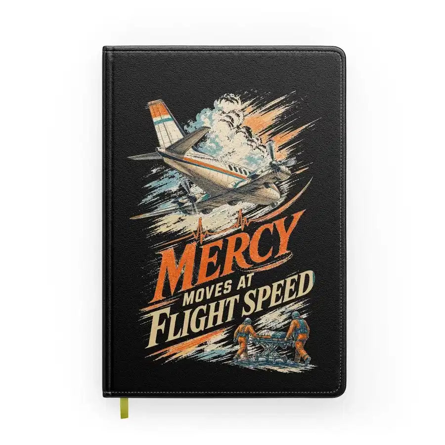 Mercy Moves At Flight Speed design on black notebook