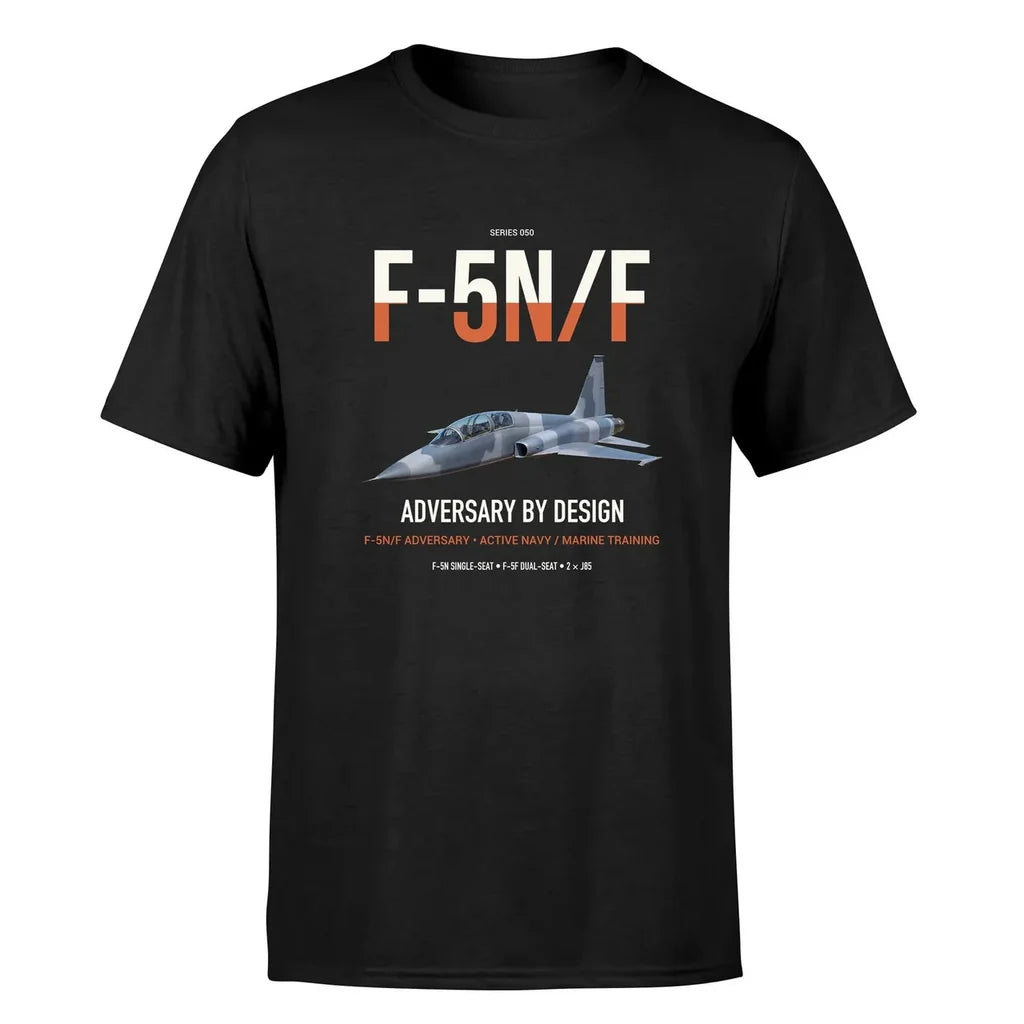 F-5N F Adversary design on black double-side t-shirt, single-side print