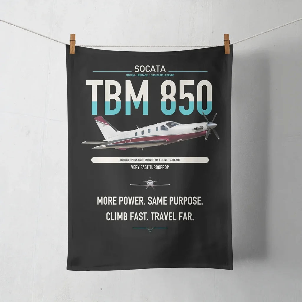 Socata TBM 850 design on black towel