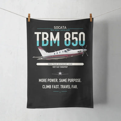 Socata TBM 850 design on black towel