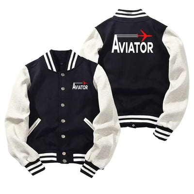 Aviator Baseball Style aviation design printed on two-tone shell with ribbed cuffs baseball jacket.
