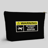 Thumbnail for Warning May Constantly Talk About aviation design zipper pouch, durable polyester construction.
