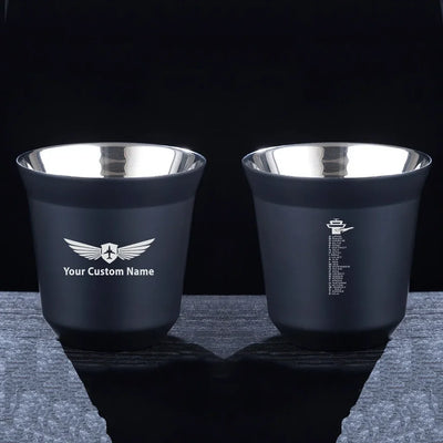 Aviation Alphabet aviation design on double-wall coffee mug, vacuum-insulated double-wall.