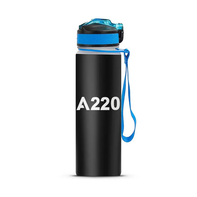 Airbus A220 Flat Text Sports aviation design on sport kettle, insulated bottle with sport spout.