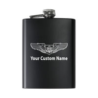 Thumbnail for Custom Name (Special US Air Force) aviation design on stainless hip flask, compact pocket-size flask.
