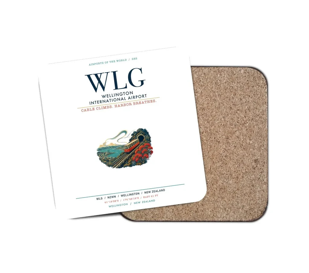 Wellington International Airport (WLG) design on white 1 piece coaster