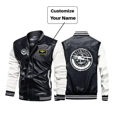 Aviation Lovers aviation design printed on genuine leather with modern tailored fit stylish leather jacket.