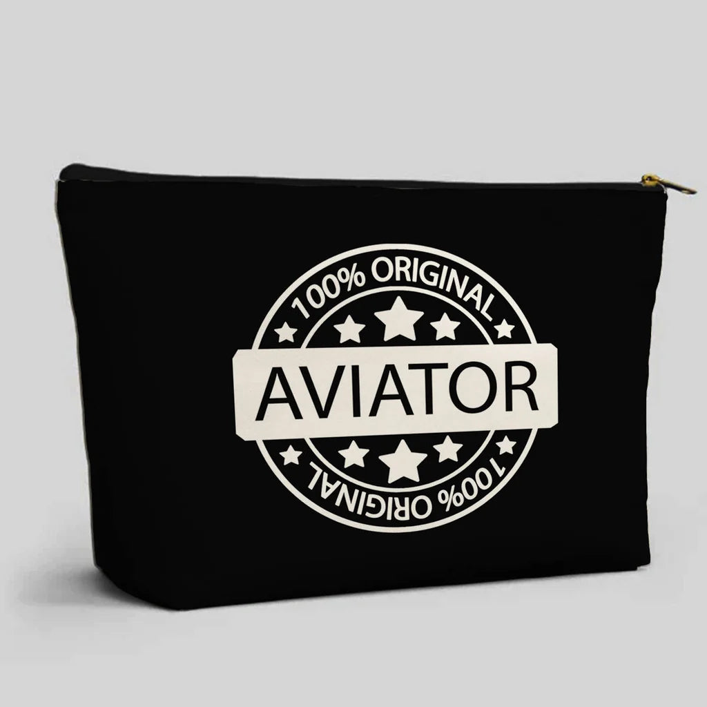 %100 Original aviation design zipper pouch, durable polyester construction.
