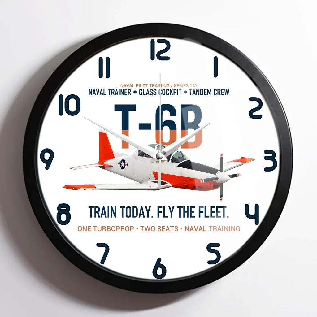 T-6B Texan II Naval Aviator Training design on white framed wall clock