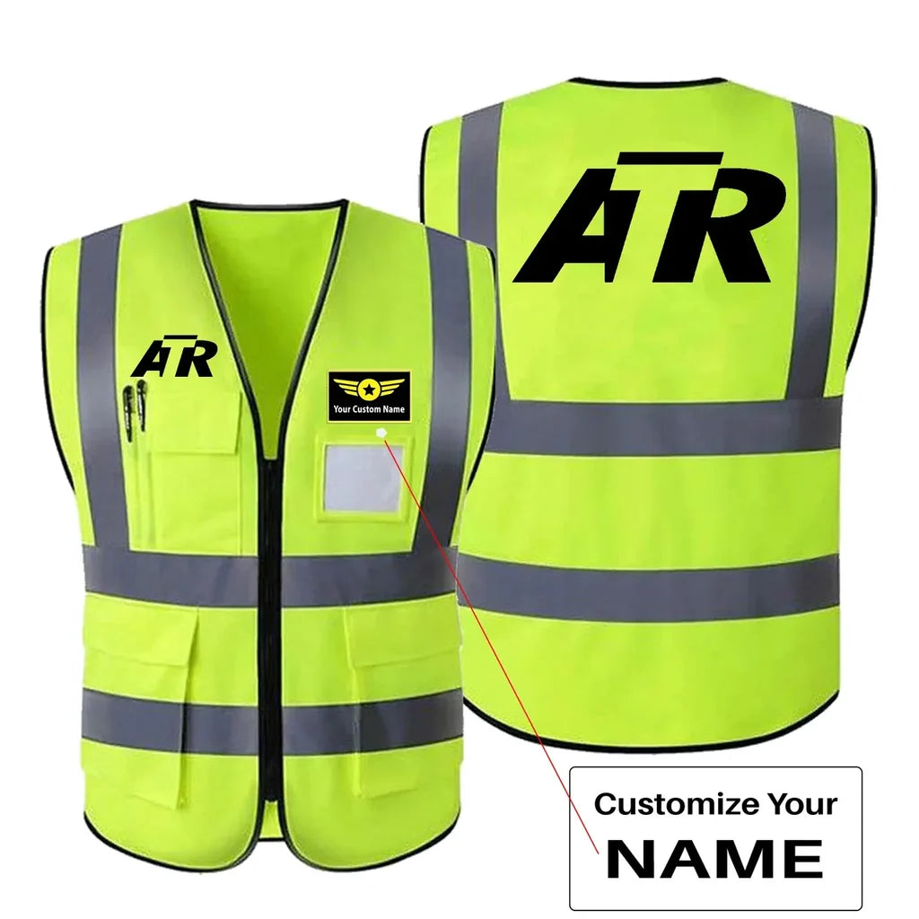 ATR & Text aviation design printed on high-visibility reflective fabric reflective vest.