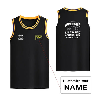 Air Traffic Controller Basketball Style Sports aviation design printed on quick-dry breathable fabric men's sport tank top.