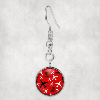 Fly Be Free Red aviation earrings, hypoallergenic alloy body with engraved detail.