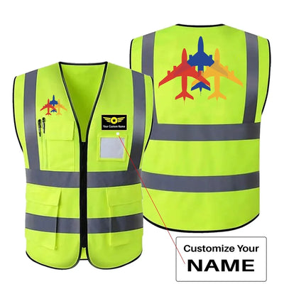 Colourful 3 Airplanes aviation design printed on high-visibility reflective fabric reflective vest.