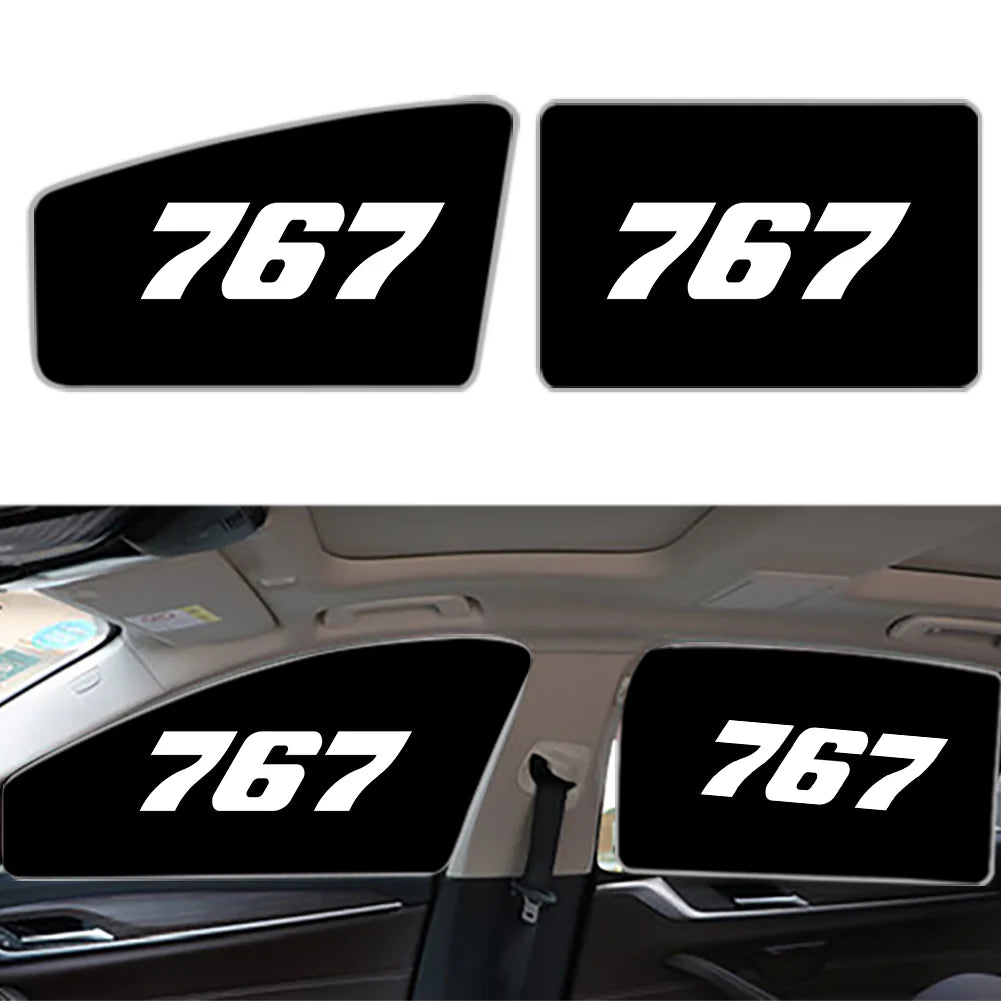 Boeing 767 Flat Text Car Sun Shade (Side window) aviation design on reflective polyester car side window sun shade.