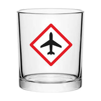 Thumbnail for Airplane Warning aviation design on whiskey glass, special-edition crystal cut.