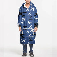 Thumbnail for Fly Be Free Blue aviation design on soft fleece blanket hoodie.