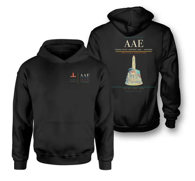 Rabah Bitat Airport (AAE) design on black double-side hoodie