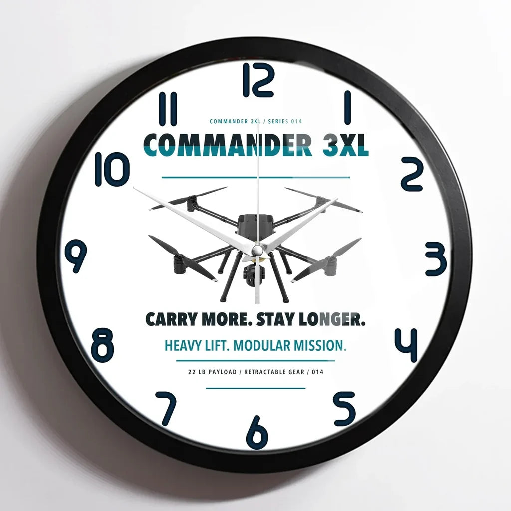 Draganfly Commander 3XL design on white framed wall clock