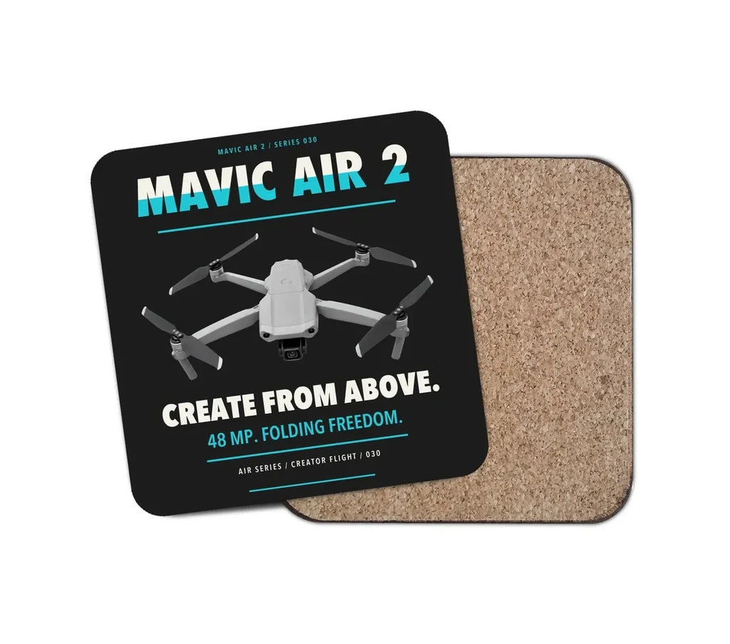 DJI Mavic Air 2 design on black 1 piece coaster