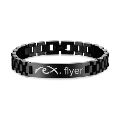 Side view of Rex Airlines aviation chain bracelet in stainless steel, polished finish.