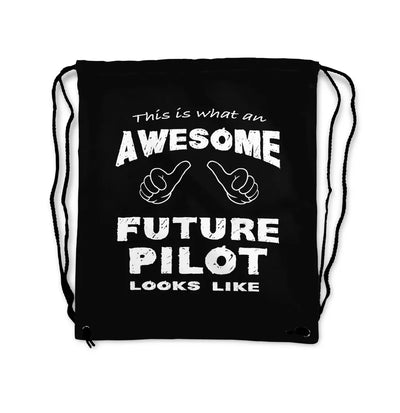 Future aviation print drawstring bag, lightweight polyester.