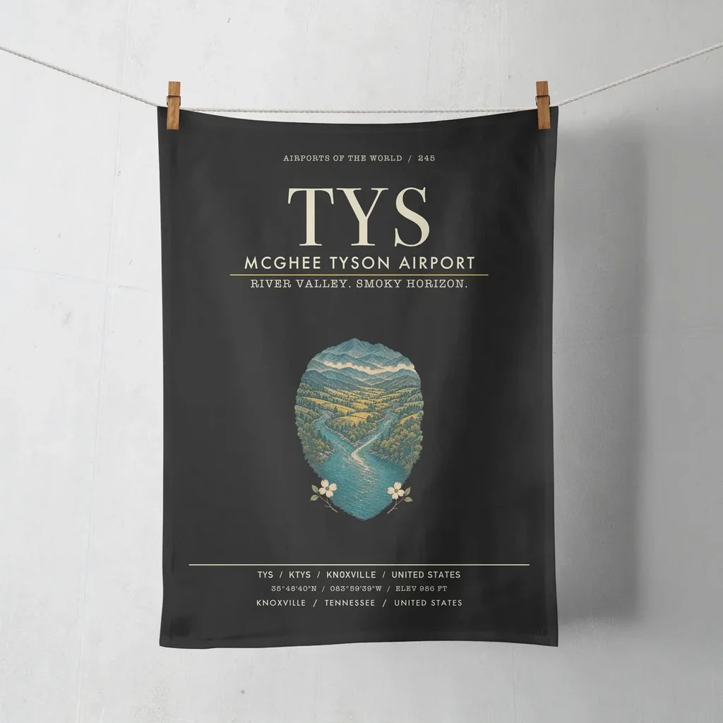 McGhee Tyson Airport Knoxville (TYS) design on black towel