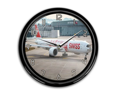 Swiss Airlines Boeing 777 aviation themed wall clock, premium wood and metal.