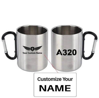 Airbus A320 Flat Text aviation design on outdoor mug, durable insulated construction.